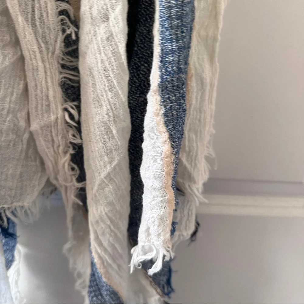 NWT Simply Noelle Beige & Blue Striped Blanket Scarf Boho Spring Classic Preppy